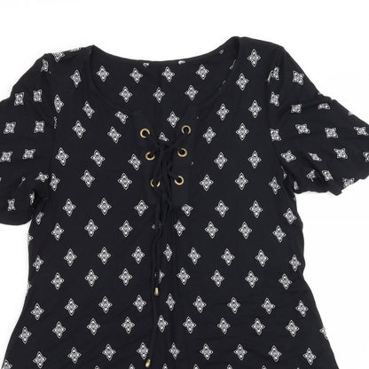 George Womens Black Paisley Viscose Mini  Size 10  Crew Neck