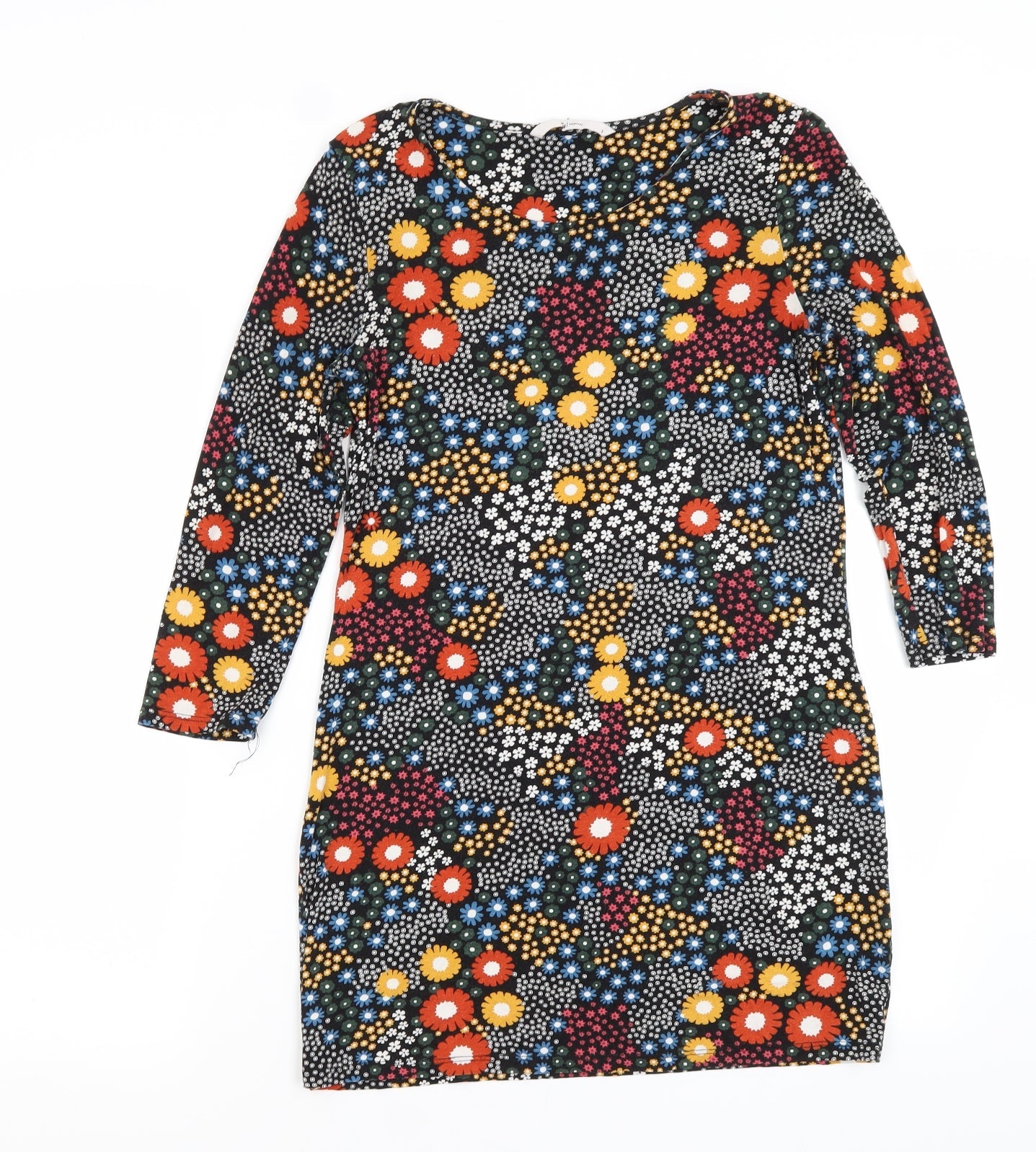 TU Womens Black Floral Viscose T-Shirt Dress  Size 8  Crew Neck