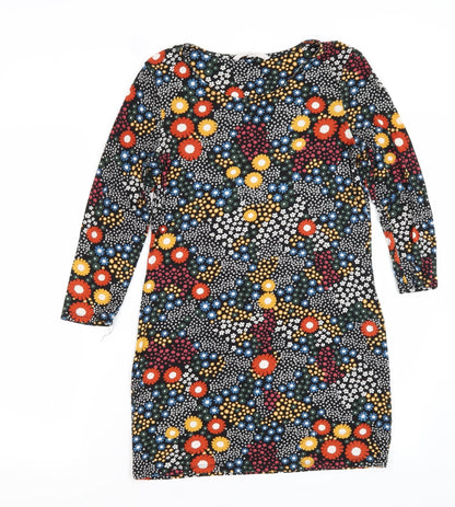 TU Womens Black Floral Viscose T-Shirt Dress  Size 8  Crew Neck