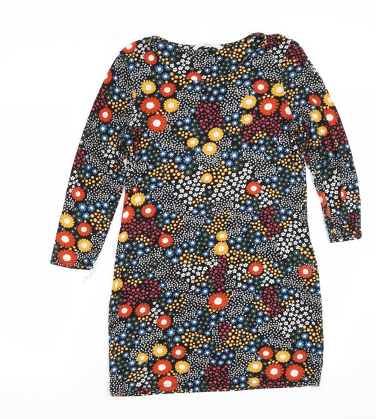 TU Womens Black Floral Viscose T-Shirt Dress  Size 8  Crew Neck