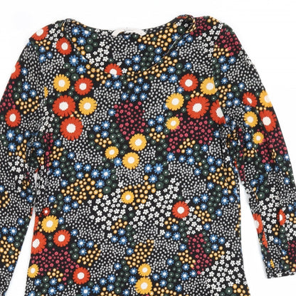 TU Womens Black Floral Viscose T-Shirt Dress  Size 8  Crew Neck