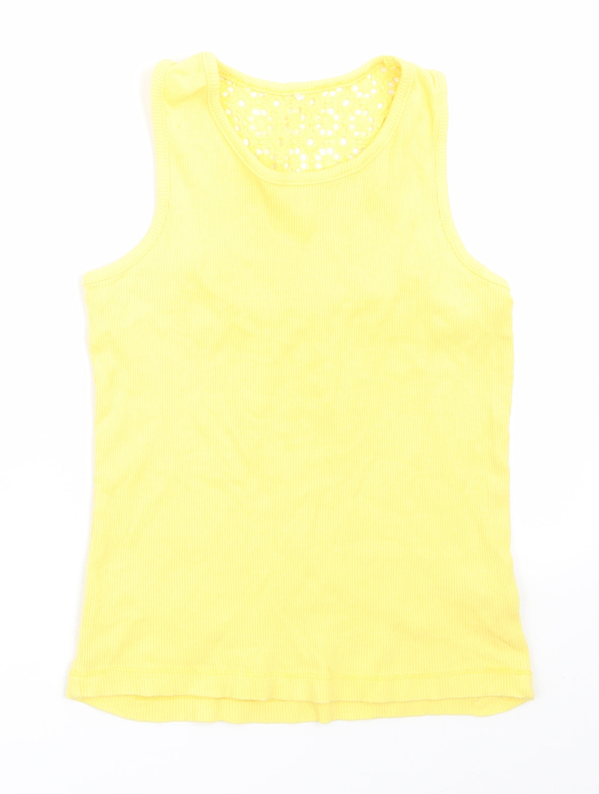 George Girls Yellow  Cotton Basic Tank Size 7-8 Years Round Neck  - Back lace insert