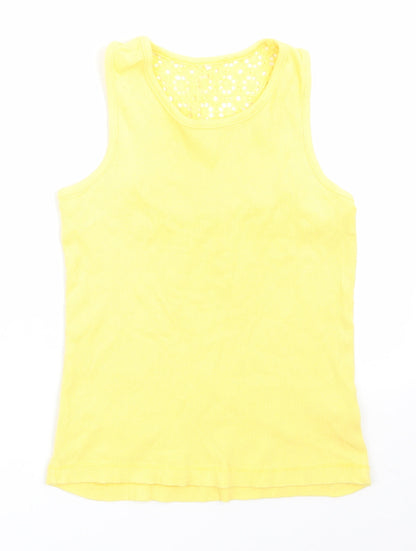 George Girls Yellow  Cotton Basic Tank Size 7-8 Years Round Neck  - Back lace insert