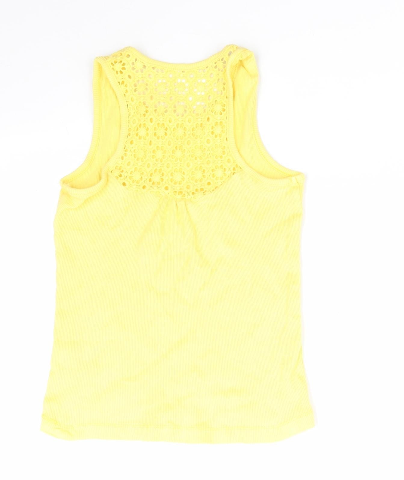 George Girls Yellow  Cotton Basic Tank Size 7-8 Years Round Neck  - Back lace insert