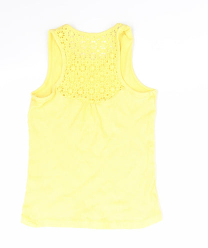George Girls Yellow  Cotton Basic Tank Size 7-8 Years Round Neck  - Back lace insert