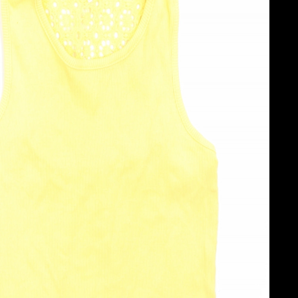George Girls Yellow  Cotton Basic Tank Size 7-8 Years Round Neck  - Back lace insert