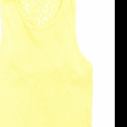 George Girls Yellow  Cotton Basic Tank Size 7-8 Years Round Neck  - Back lace insert