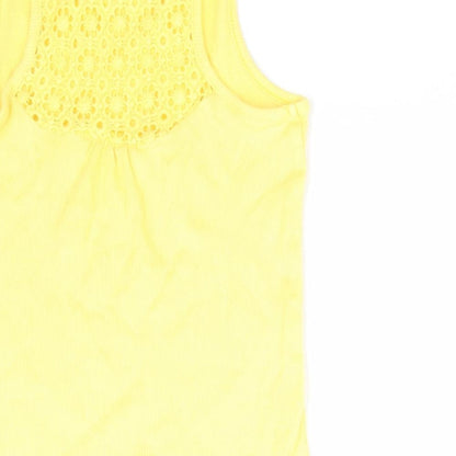 George Girls Yellow  Cotton Basic Tank Size 7-8 Years Round Neck  - Back lace insert