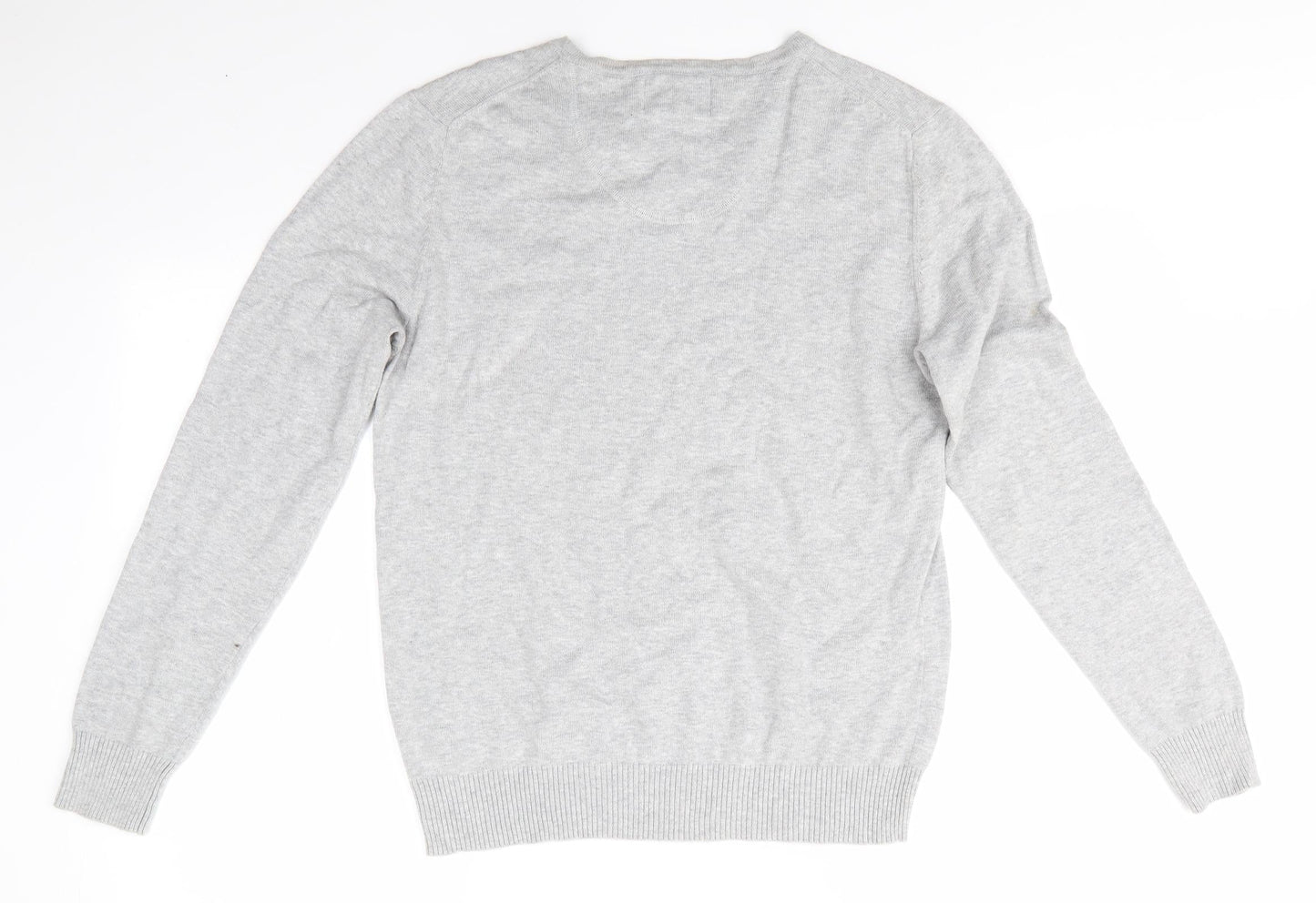 Racing Green Mens Grey V-Neck  Cotton Pullover Jumper Size M   - Pale Grey Bird Graphic