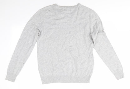 Racing Green Mens Grey V-Neck  Cotton Pullover Jumper Size M   - Pale Grey Bird Graphic