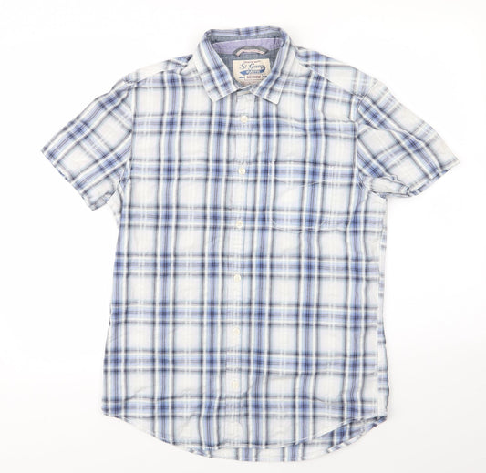St George by Duffer Mens Blue Check Cotton  Button-Up Size M Collared  - Blue White Grey Check