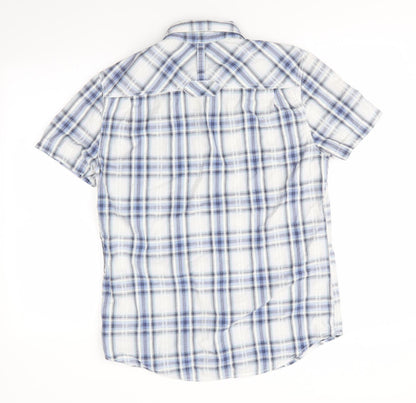 St George by Duffer Mens Blue Check Cotton  Button-Up Size M Collared  - Blue White Grey Check