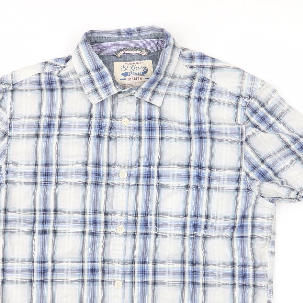 St George by Duffer Mens Blue Check Cotton  Button-Up Size M Collared  - Blue White Grey Check