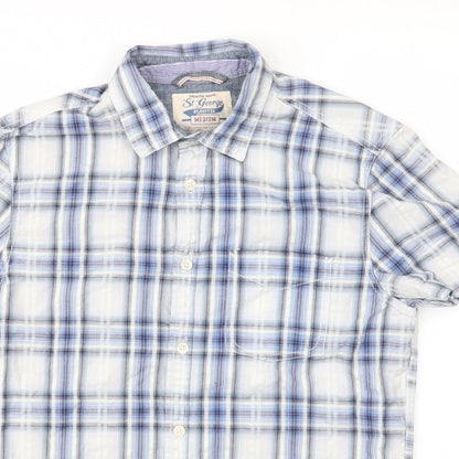 St George by Duffer Mens Blue Check Cotton  Button-Up Size M Collared  - Blue White Grey Check