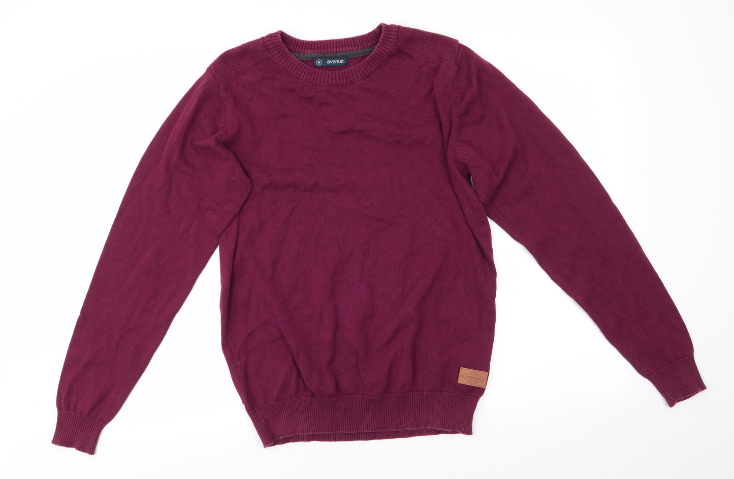 Avenue Mens Purple Round Neck  Cotton Pullover Jumper Size M   - Shoulder Detail Burgandy