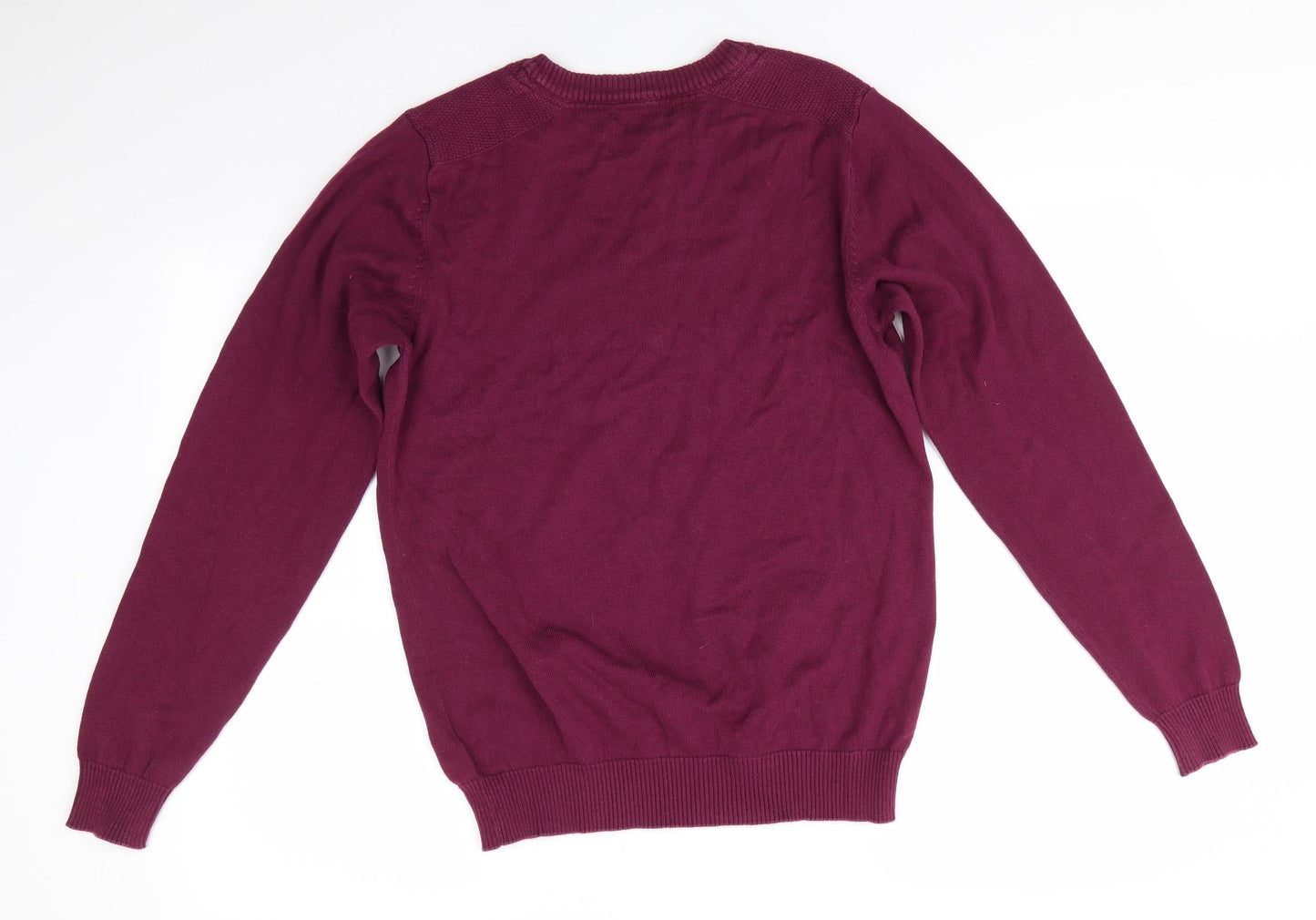 Avenue Mens Purple Round Neck  Cotton Pullover Jumper Size M   - Shoulder Detail Burgandy