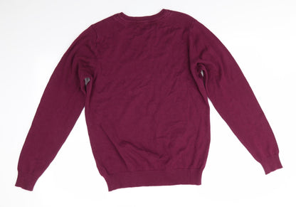 Avenue Mens Purple Round Neck  Cotton Pullover Jumper Size M   - Shoulder Detail Burgandy