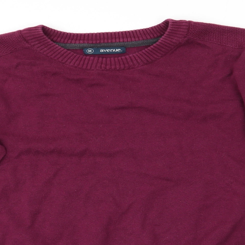 Avenue Mens Purple Round Neck  Cotton Pullover Jumper Size M   - Shoulder Detail Burgandy