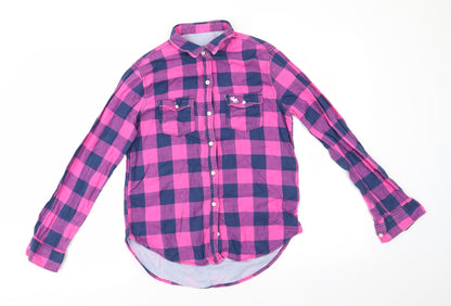 Abercombie kids Girls Pink Check Cotton Basic Button-Up Size XL Collared  - Blue & Pink Check and lined blue & white