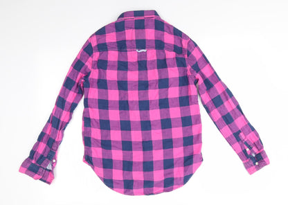 Abercombie kids Girls Pink Check Cotton Basic Button-Up Size XL Collared  - Blue & Pink Check and lined blue & white