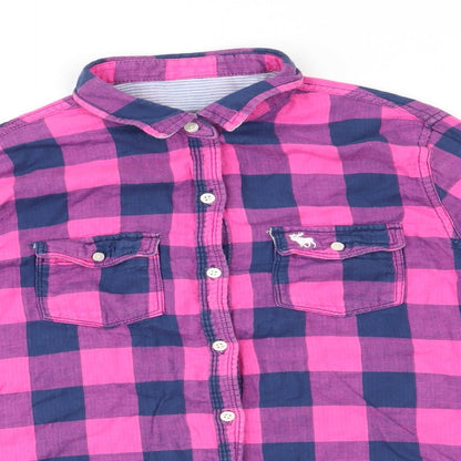 Abercombie kids Girls Pink Check Cotton Basic Button-Up Size XL Collared  - Blue & Pink Check and lined blue & white