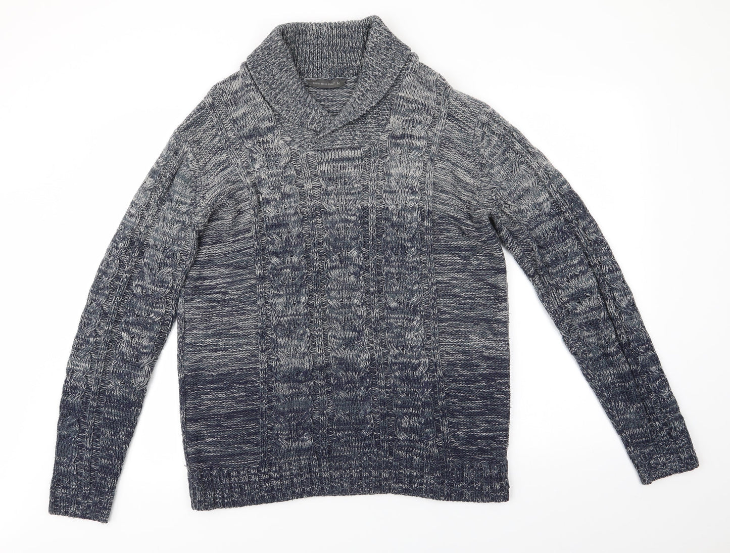 Cedar Wood State Mens Blue Collared   Pullover Jumper Size M   - Fade to Blue Teal Grey Mix