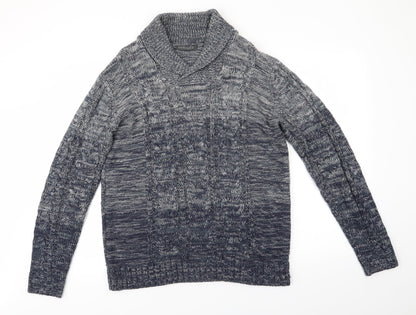 Cedar Wood State Mens Blue Collared   Pullover Jumper Size M   - Fade to Blue Teal Grey Mix