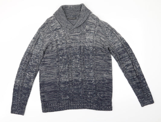 Cedar Wood State Mens Blue Collared   Pullover Jumper Size M   - Fade to Blue Teal Grey Mix