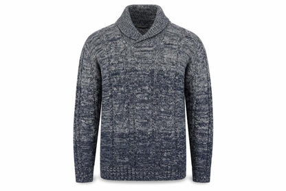 Front view of Cedarwood State men’s blue collared jumper, size M, - fade to blue teal grey mix