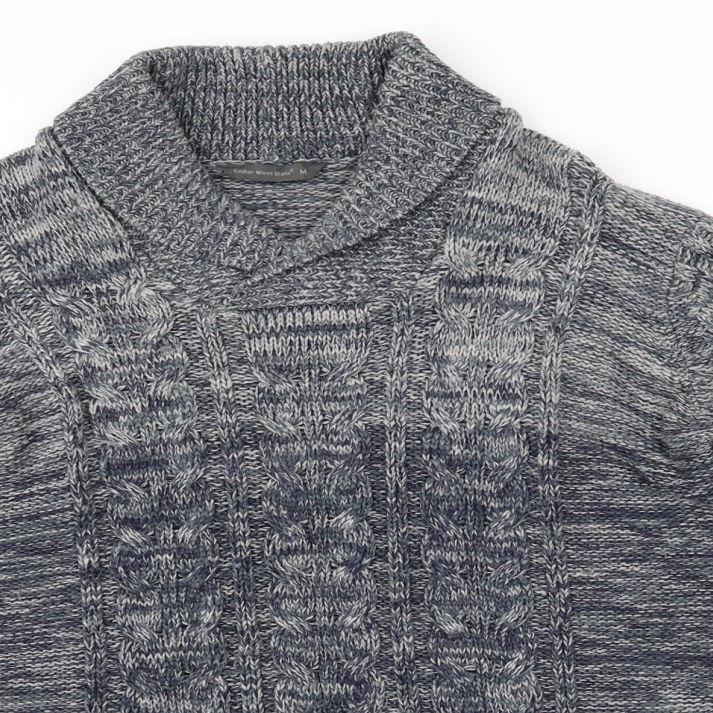 Cedar Wood State Mens Blue Collared   Pullover Jumper Size M   - Fade to Blue Teal Grey Mix