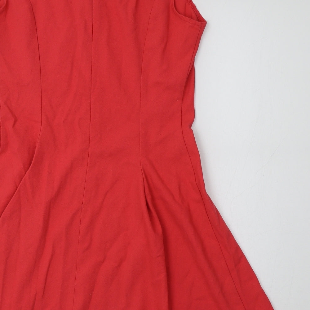 Definbitions Womens Red  Polyester Fit & Flare  Size 14  Round Neck