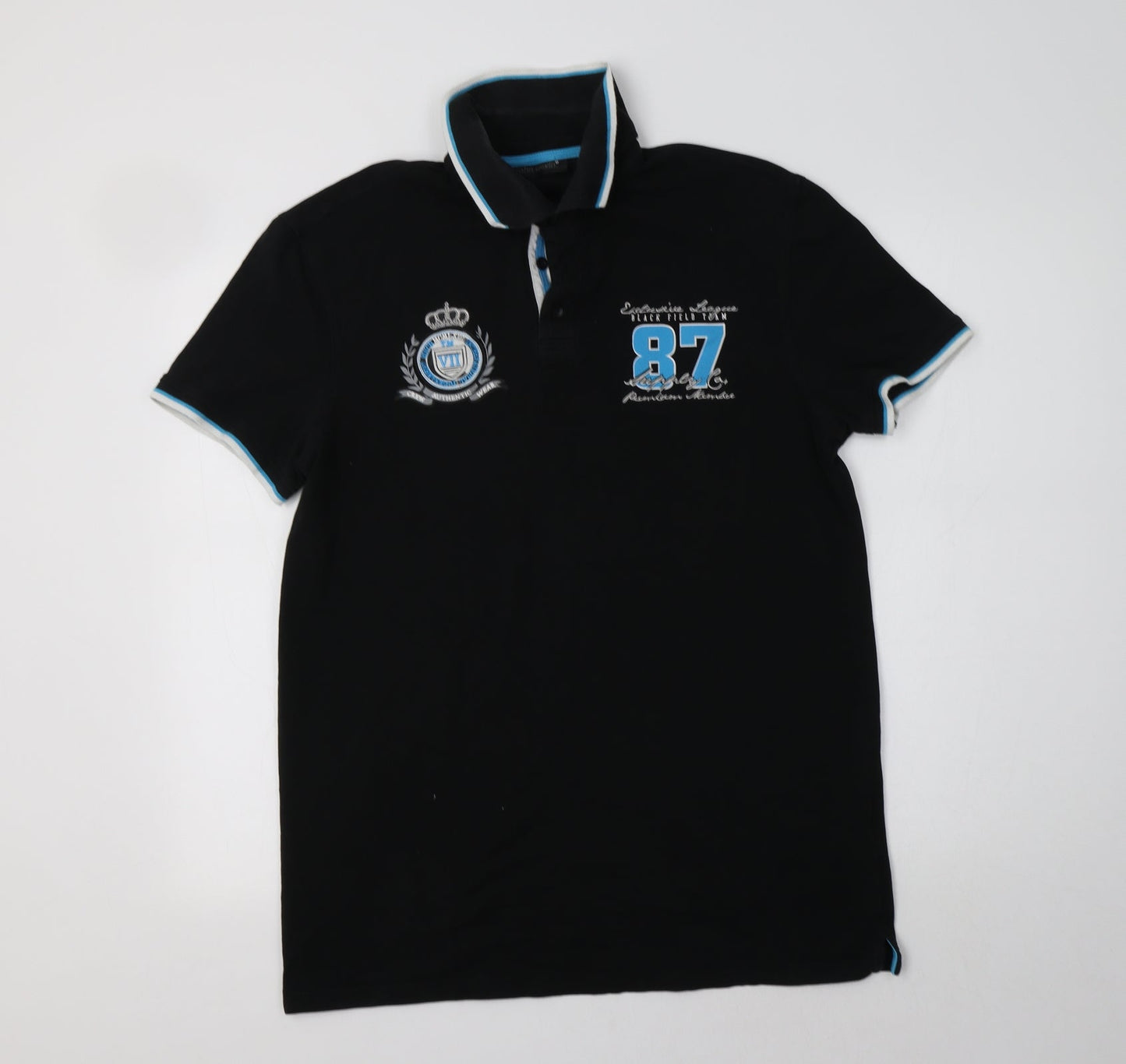 John Devin Mens Black  Cotton  Polo Size L Collared