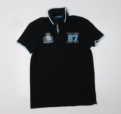 John Devin Mens Black  Cotton  Polo Size L Collared
