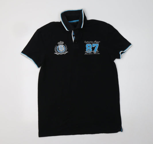 John Devin Mens Black  Cotton  Polo Size L Collared