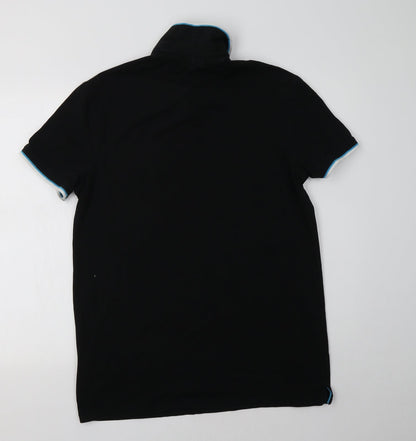 John Devin Mens Black  Cotton  Polo Size L Collared