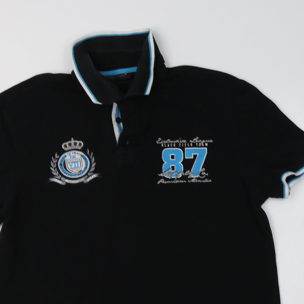 John Devin Mens Black  Cotton  Polo Size L Collared