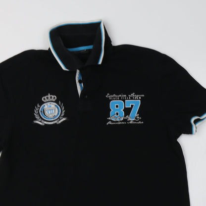 John Devin Mens Black  Cotton  Polo Size L Collared