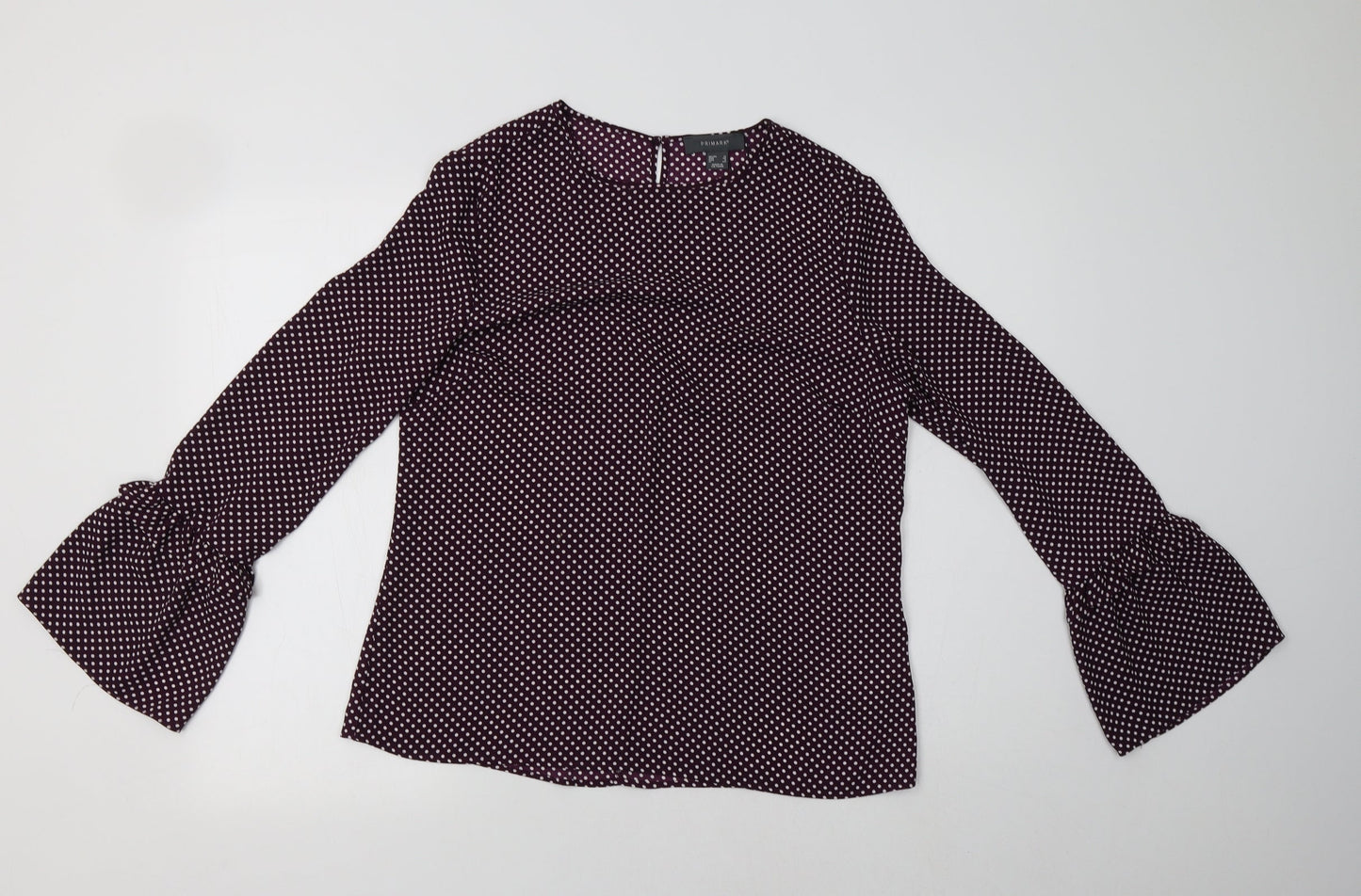 Primark Womens Purple Polka Dot Polyester Basic Blouse Size 12 Crew Neck