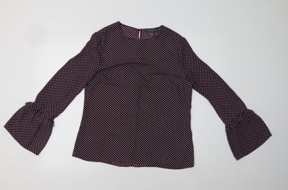 Primark Womens Purple Polka Dot Polyester Basic Blouse Size 12 Crew Neck