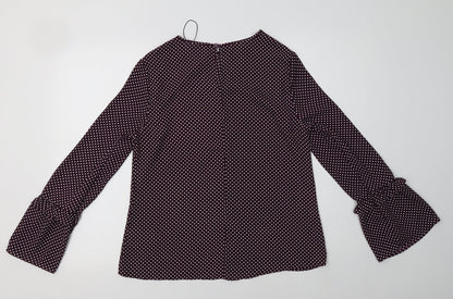 Primark Womens Purple Polka Dot Polyester Basic Blouse Size 12 Crew Neck
