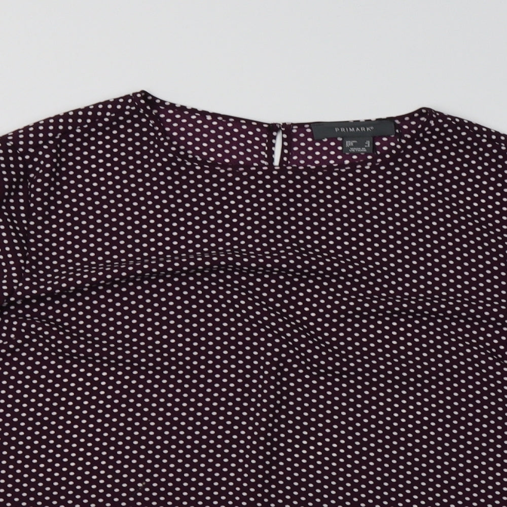Primark Womens Purple Polka Dot Polyester Basic Blouse Size 12 Crew Neck
