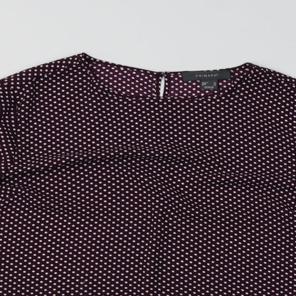 Primark Womens Purple Polka Dot Polyester Basic Blouse Size 12 Crew Neck