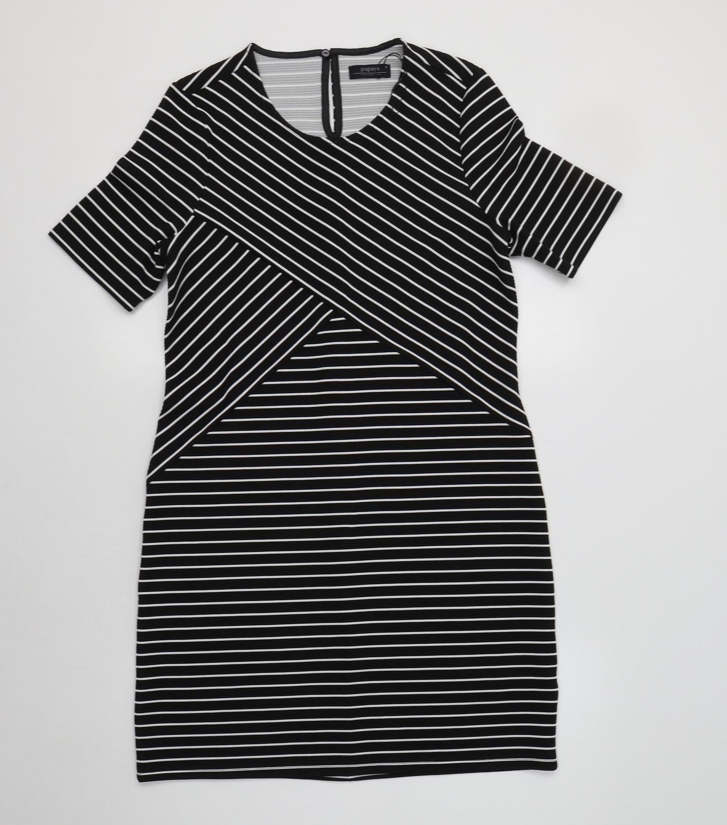 Papaya Womens Black Striped Polyester Bodycon  Size 10  Round Neck