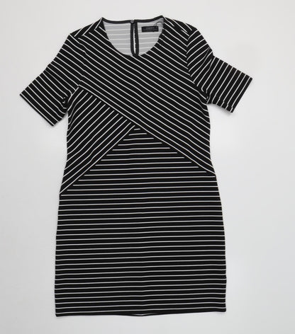 Papaya Womens Black Striped Polyester Bodycon  Size 10  Round Neck