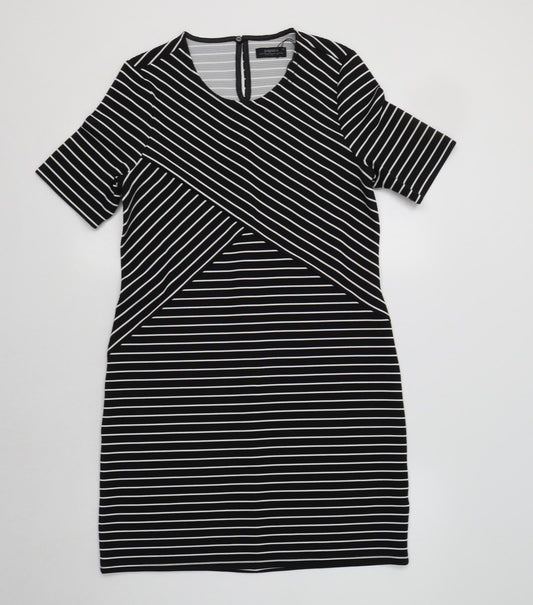 Papaya Womens Black Striped Polyester Bodycon  Size 10  Round Neck