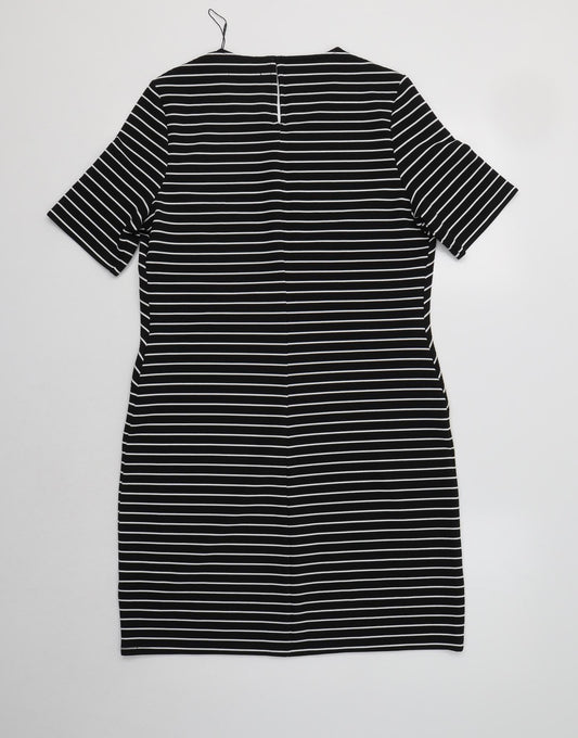 Papaya Womens Black Striped Polyester Bodycon  Size 10  Round Neck