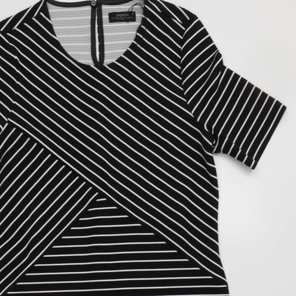 Papaya Womens Black Striped Polyester Bodycon  Size 10  Round Neck