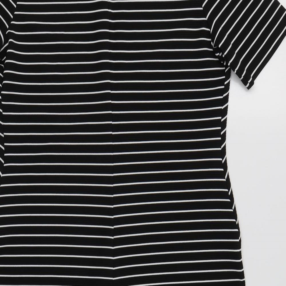 Papaya Womens Black Striped Polyester Bodycon  Size 10  Round Neck