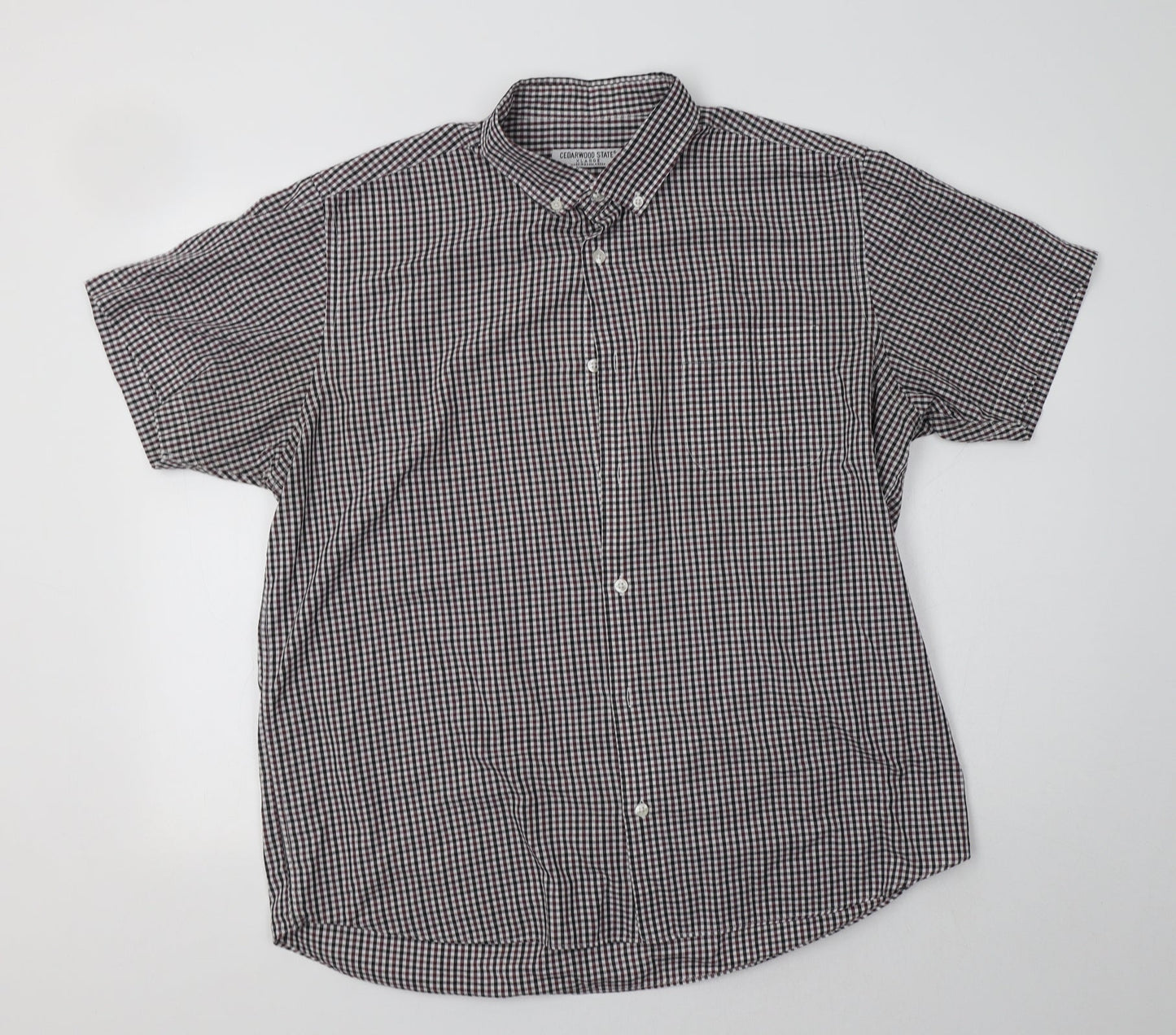 Primark Mens Grey Check Polyester  Button-Up Size XL Collared
