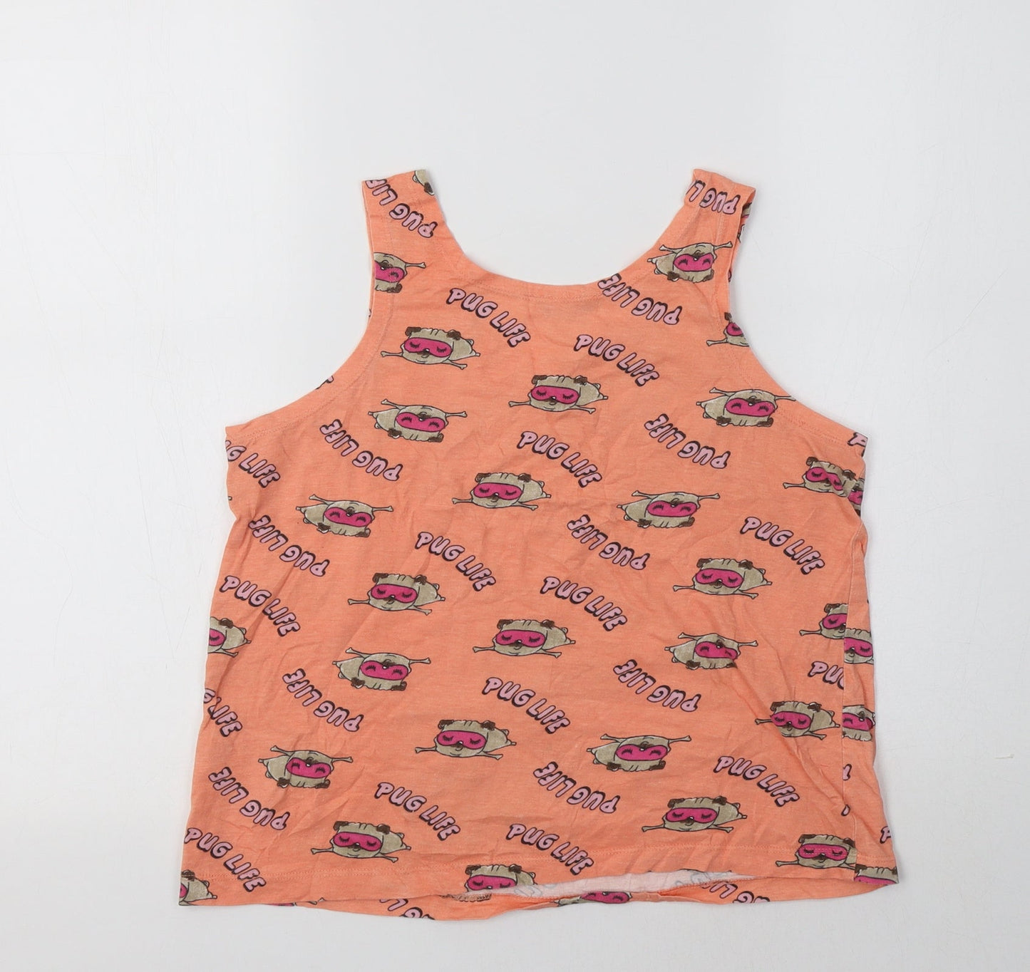 M&Co Girls Orange  Cotton Basic Tank Size 11-12 Years Crew Neck  - Pug Print